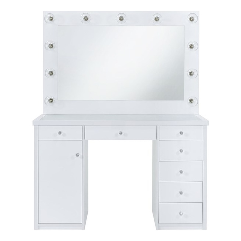 Pemberly Row Transitional 2-Piece Transitional Glass Vanity Set in White