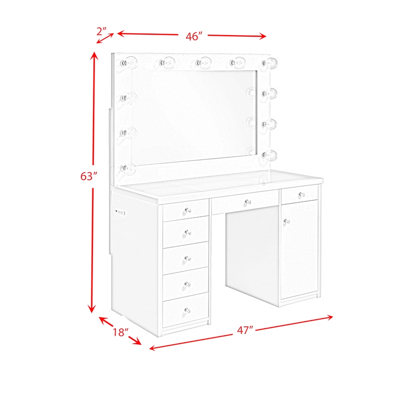 Pemberly Row Transitional 2-Piece Transitional Glass Vanity Set in White