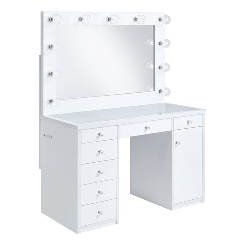 Pemberly Row Transitional 2-Piece Transitional Glass Vanity Set in White