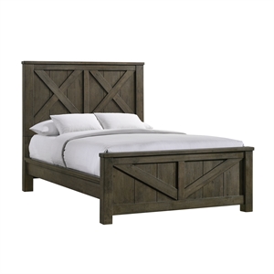 Pemberly Row Farmhouse Wood Queen Panel Bed in Gray with One Spacious Drawer