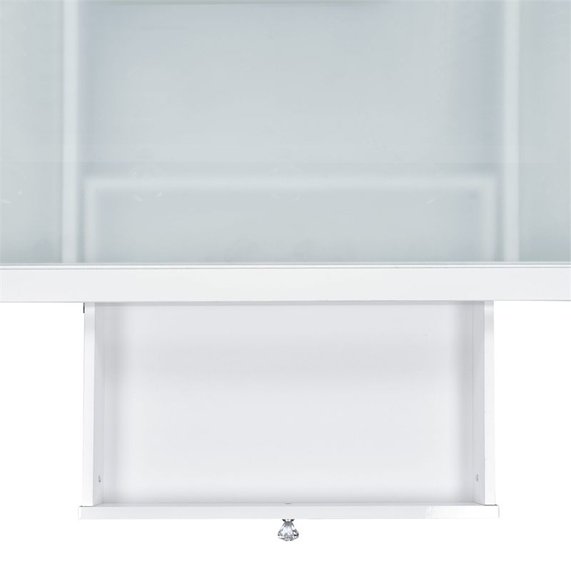 Pemberly Row Transitional Glass Top 2Pc Vanity Set with 4mm Mirror in White