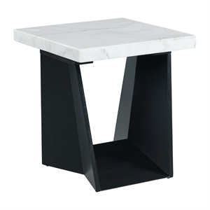 Pemberly Row Contemporary Square End Table with White Marble Top