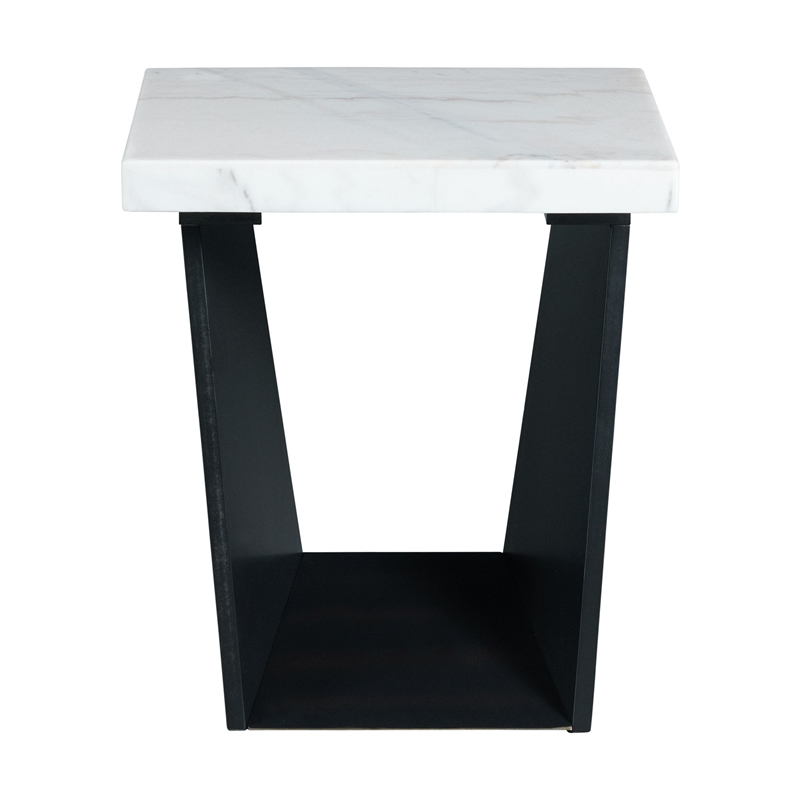 Pemberly Row Contemporary Square End Table with White Marble Top