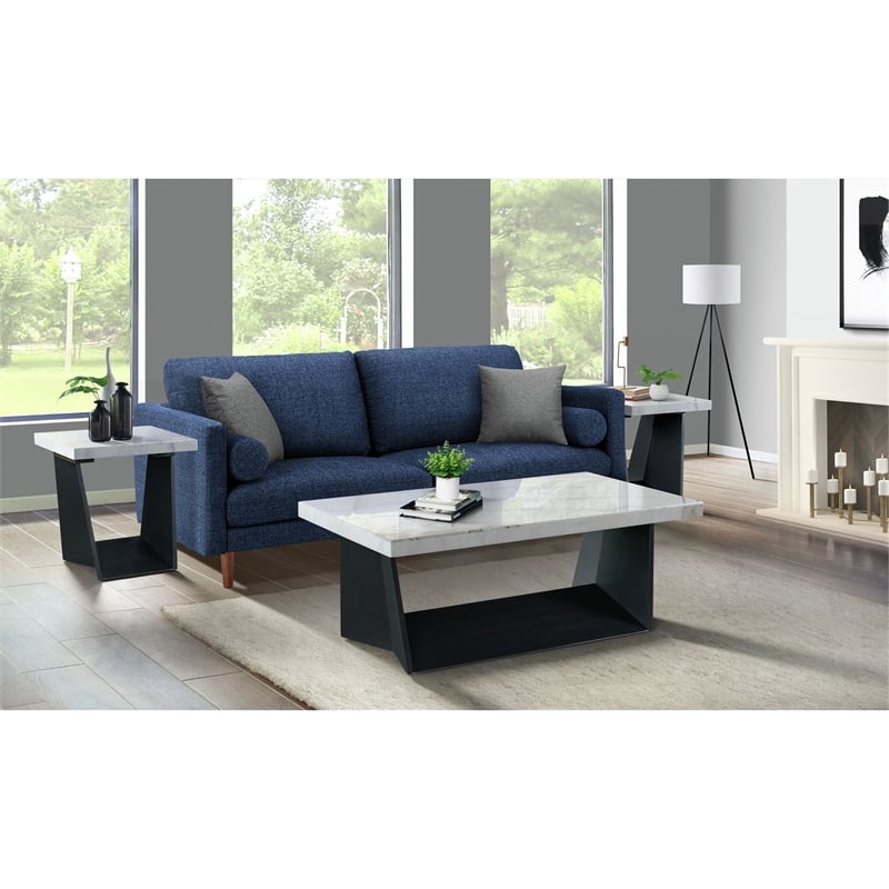 Pemberly Row Contemporary Square End Table with White Marble Top