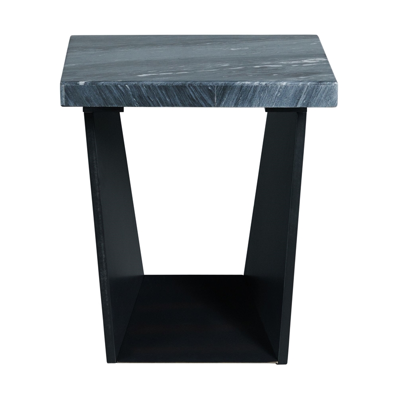 Pemberly Row Contemporary Square End Table with Dark Marble Top