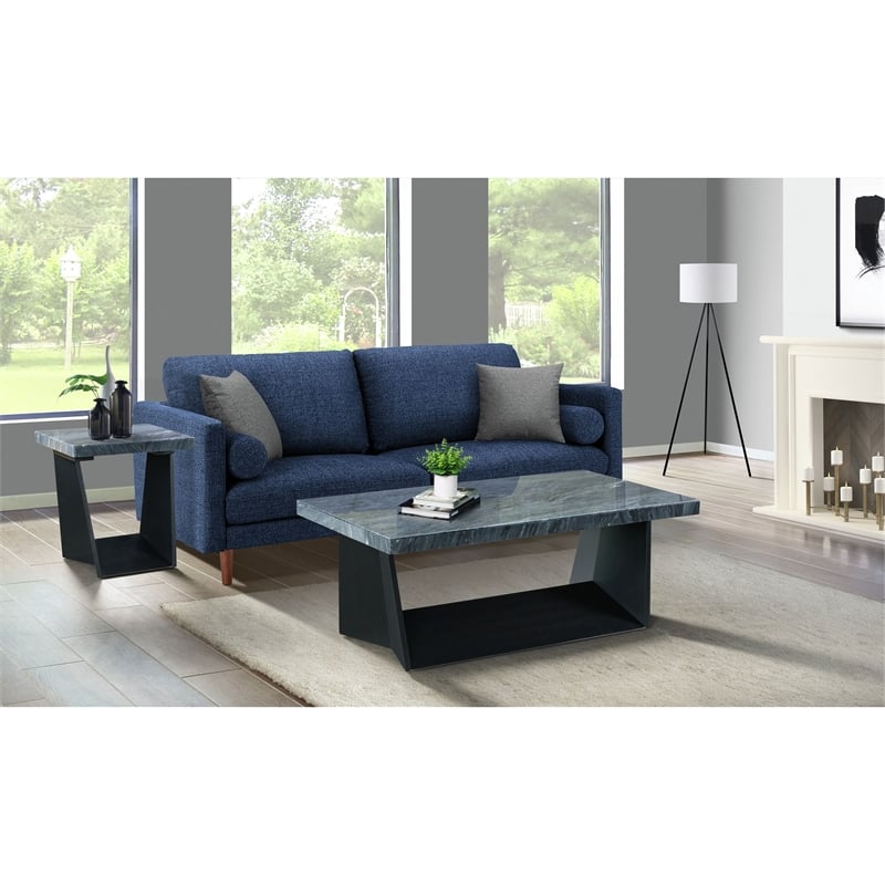 Pemberly Row Contemporary Square End Table with Dark Marble Top