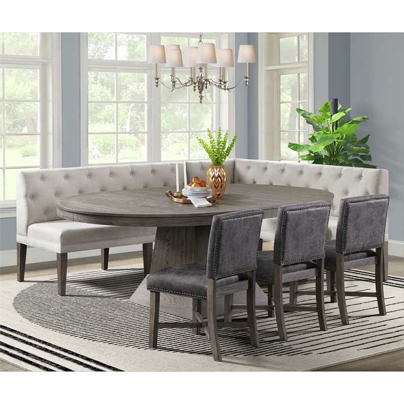 Pemberly Row Polyester Upholstered Dining Sectional in Gray