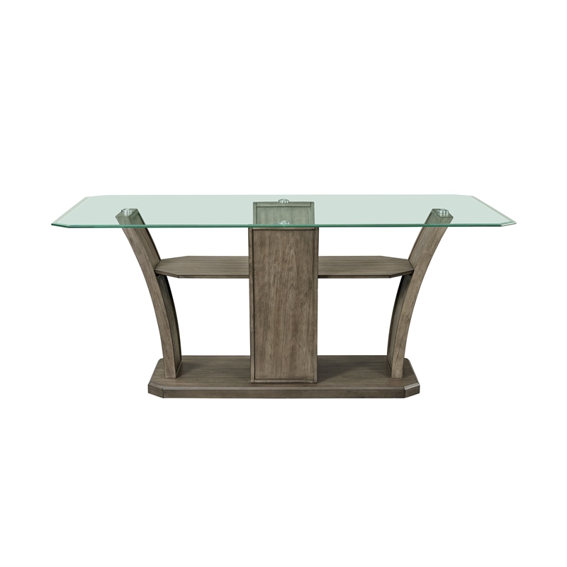 Pemberly Row Transitional Glass Rectangular Counter Table in Gray