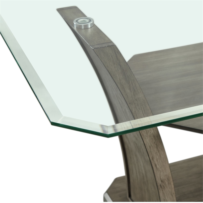 Pemberly Row Transitional Glass Rectangular Counter Table in Gray