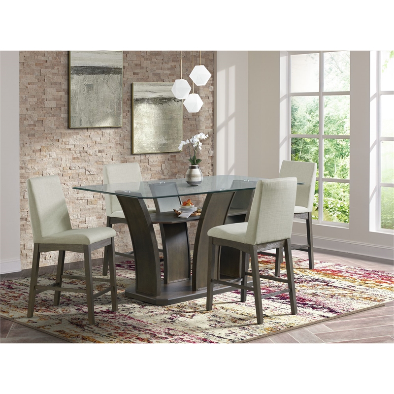 Pemberly Row Transitional Glass Rectangular Counter Table in Gray