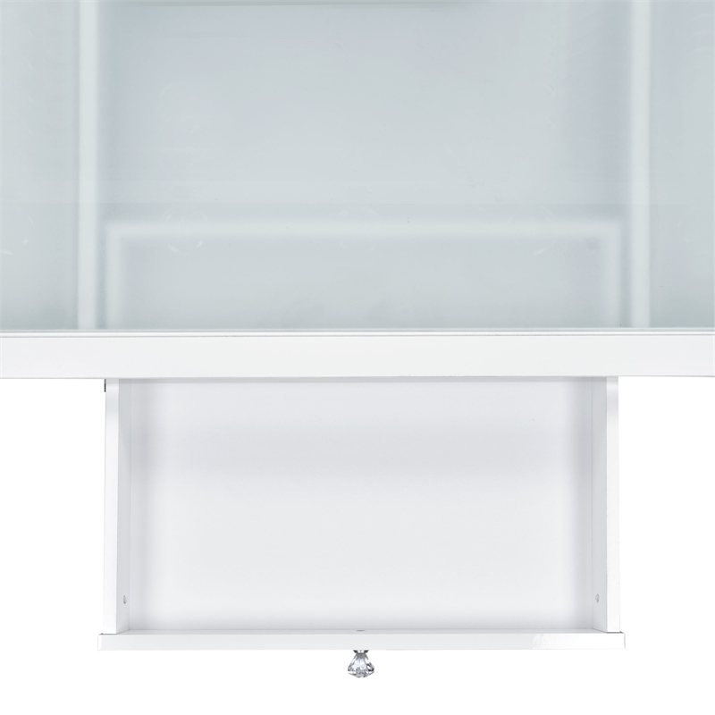 Pemberly Row Modern Glass Top 2PC Vanity Set with 4mm Mirror in White