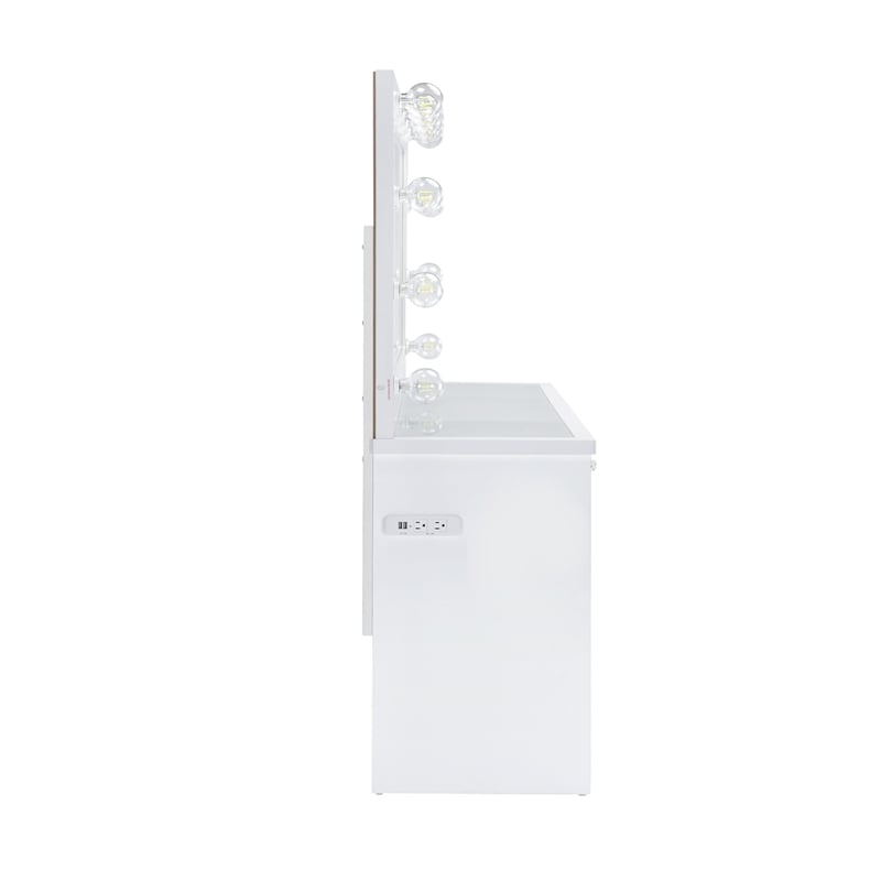 Pemberly Row Modern Glass Top 2PC Vanity Set with 4mm Mirror in White