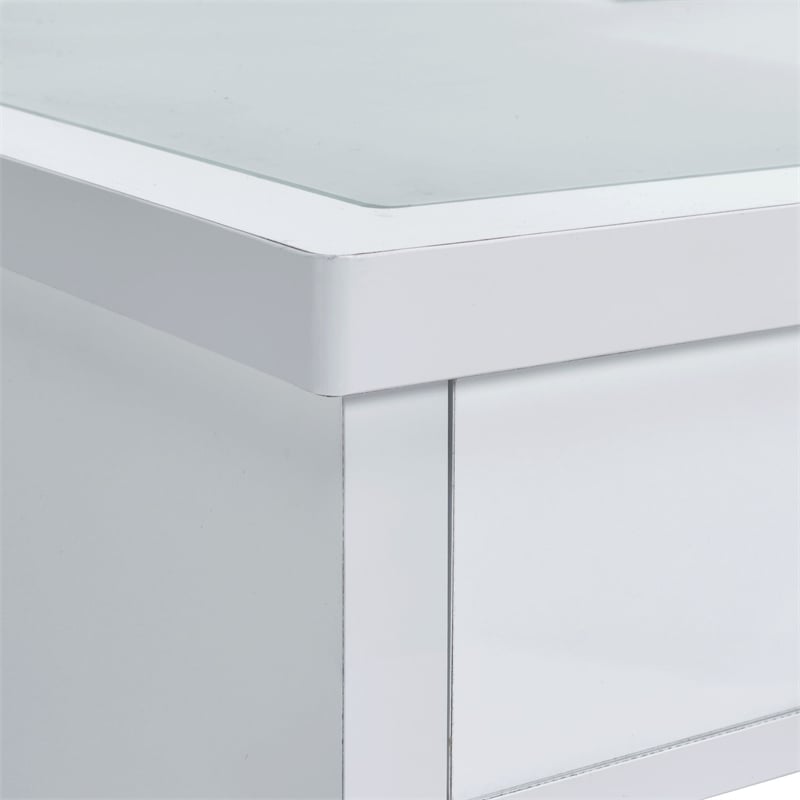 Pemberly Row Modern Glass Top 2PC Vanity Set with 4mm Mirror in White