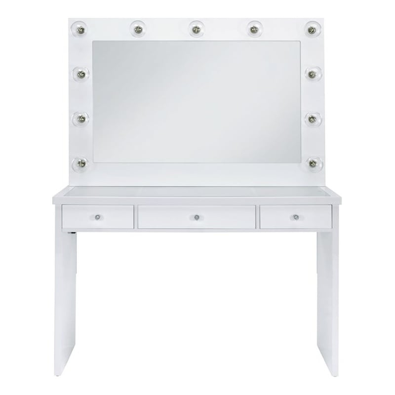 Pemberly Row Modern Glass Top 2PC Vanity Set with 4mm Mirror in White