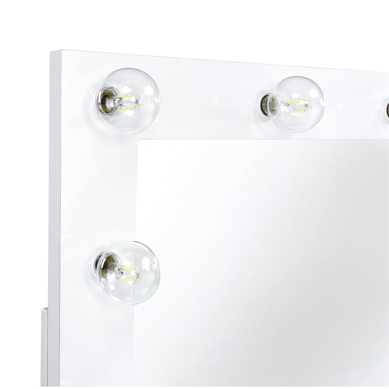 Pemberly Row Modern Glass Top 2PC Vanity Set with 4mm Mirror in White
