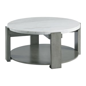 Pemberly Row Contemporary Coffee Table in Gray with White Natural Marble Top