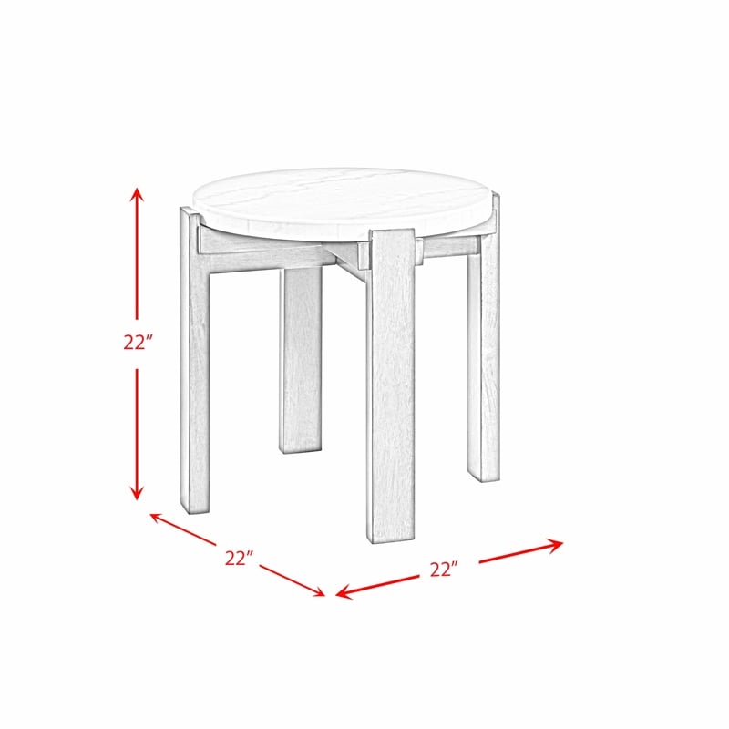 Pemberly Row Contemporary Round End Table in Gray with White Natural Marble Top