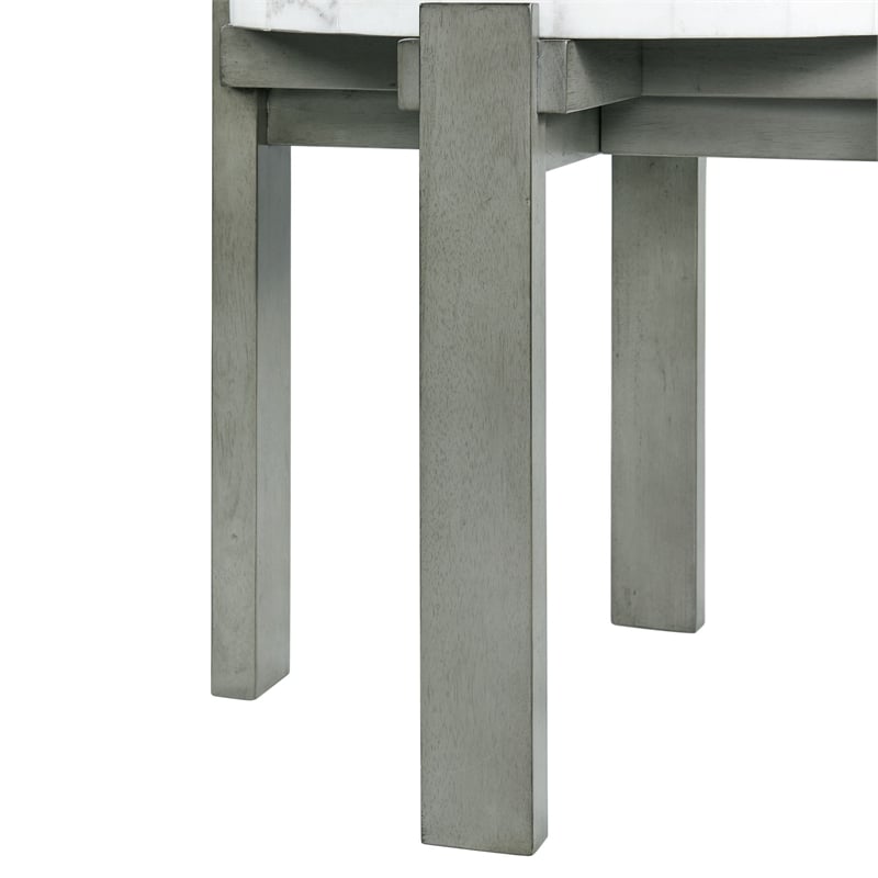 Pemberly Row Contemporary Round End Table in Gray with White Natural Marble Top