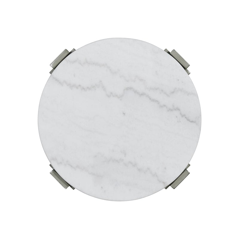 Pemberly Row Contemporary Round End Table in Gray with White Natural Marble Top