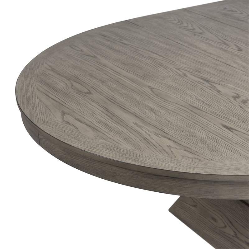 Pemberly Row Transitional Round to Oval Silhouette Dining Table in Gray