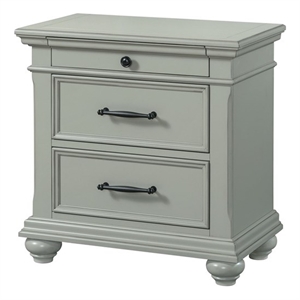 Pemberly Row Transitional 3-Drawer Nightstand with USB Ports in Gray