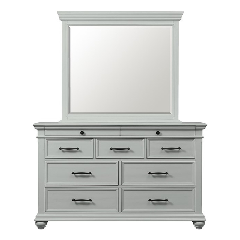Pemberly Row Transitional 9-Drawer Dresser with Mirror in Gray