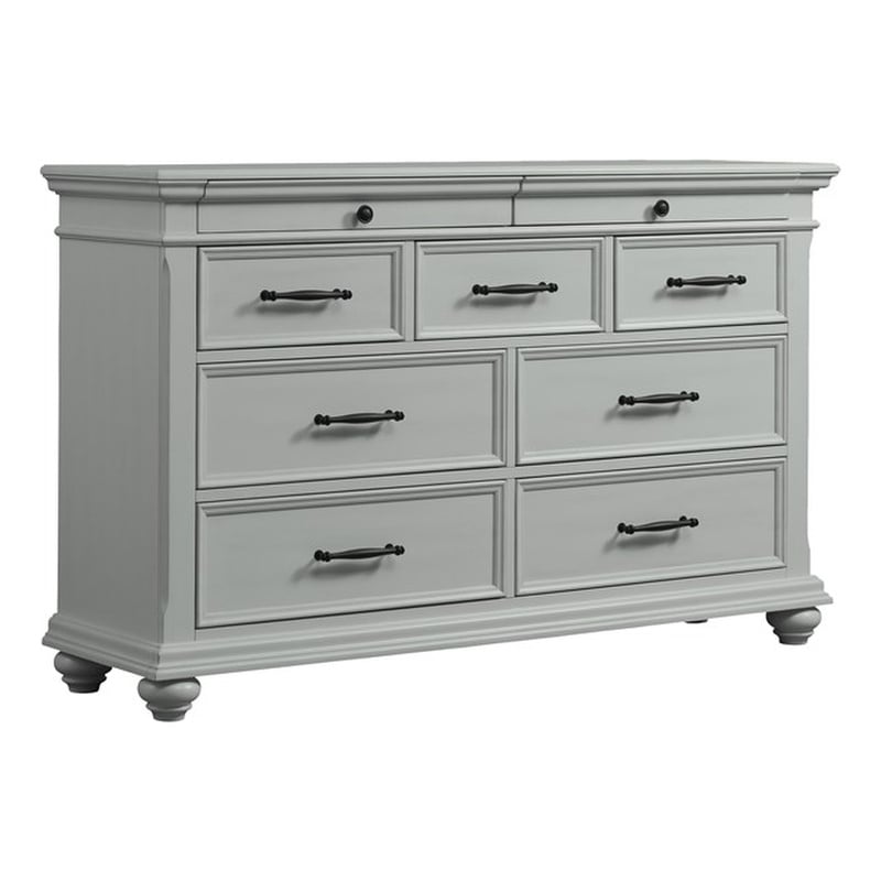 Pemberly Row Transitional 9 Spacious Drawers Dresser in Gray