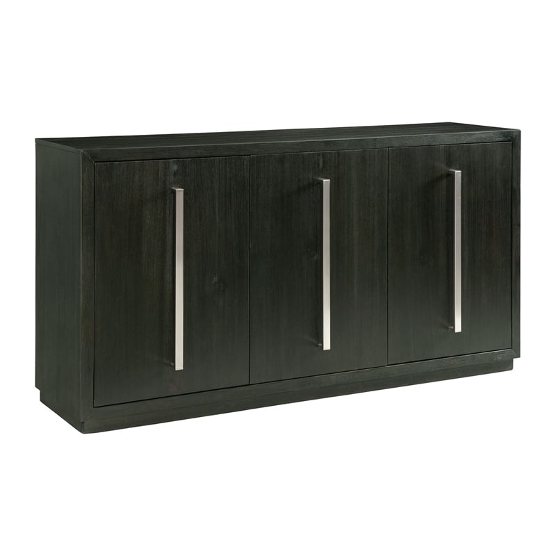 Pemberly Row Farmhouse Server with Three Cabinet Drawers in Gray