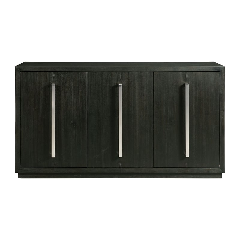 Pemberly Row Farmhouse Server with Three Cabinet Drawers in Gray