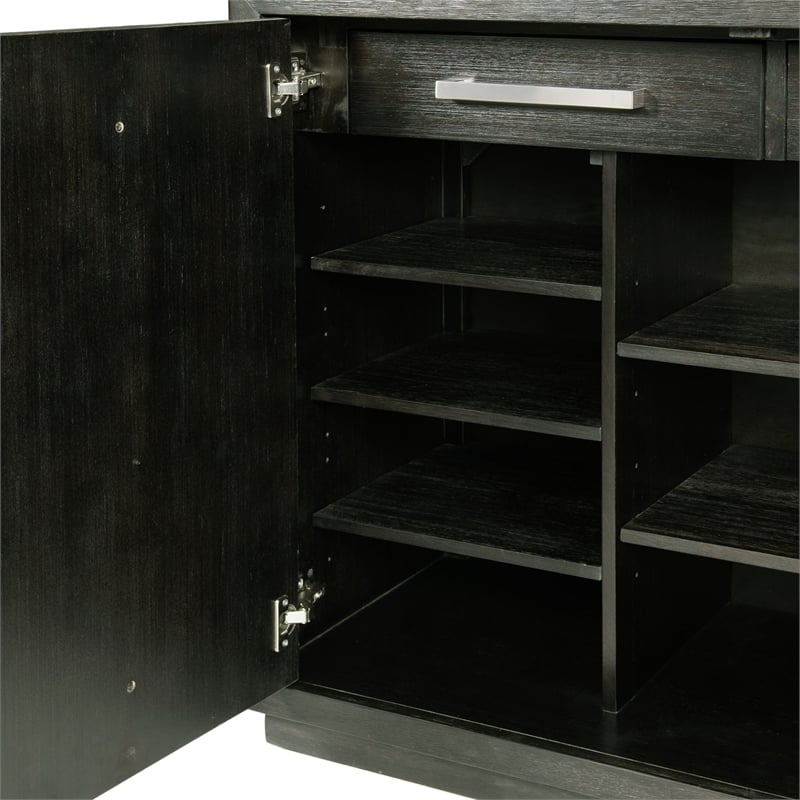 Pemberly Row Farmhouse Server with Three Cabinet Drawers in Gray