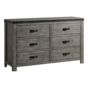 Pemberly Row Transitional 6-Drawer Dresser in Gray Finish