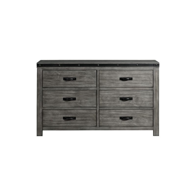 Pemberly Row Transitional 6-Drawer Dresser in Gray Finish