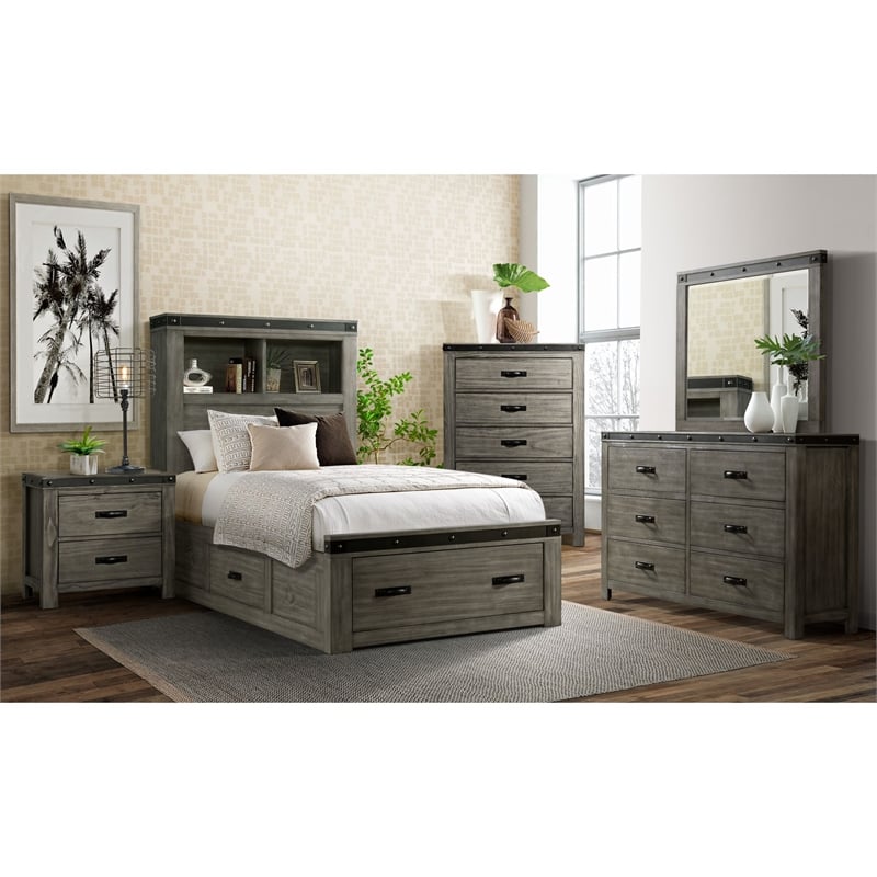 Pemberly Row Transitional 6-Drawer Dresser in Gray Finish