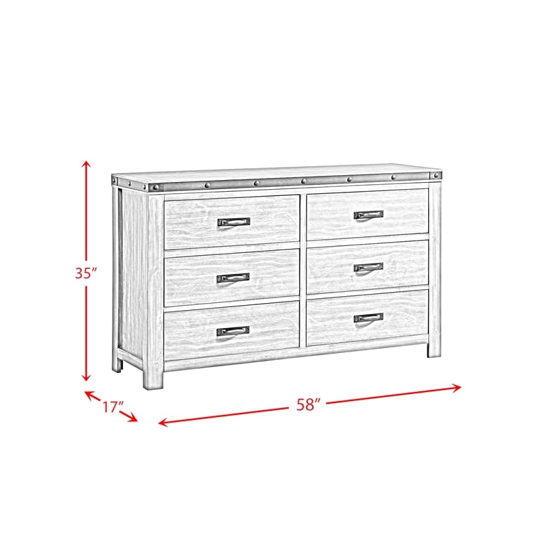 Pemberly Row Transitional 6-Drawer Dresser in Gray Finish