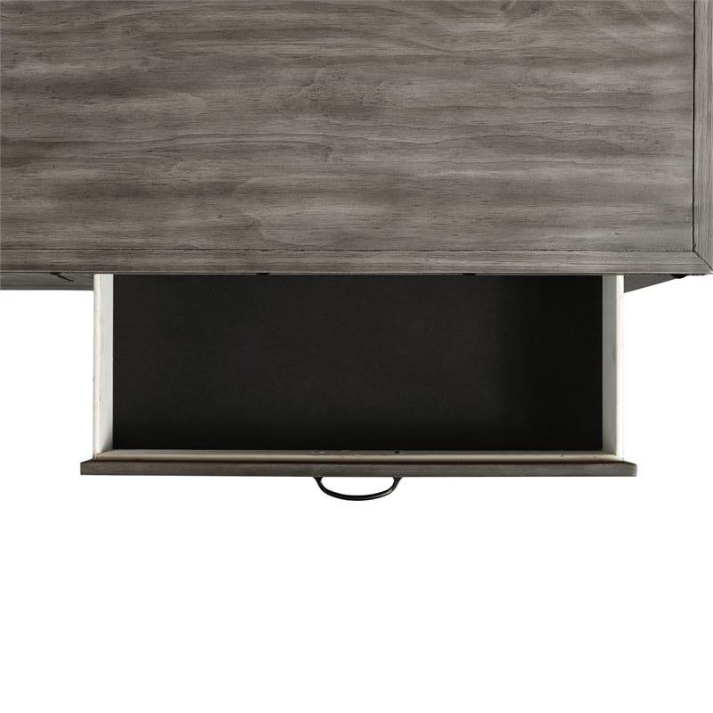 Pemberly Row Transitional 6-Drawer Wood Dresser & Mirror Set in Gray