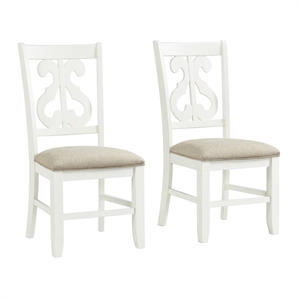 Pemberly Row Transitional Wooden Swirl Back Side Chair Set in White