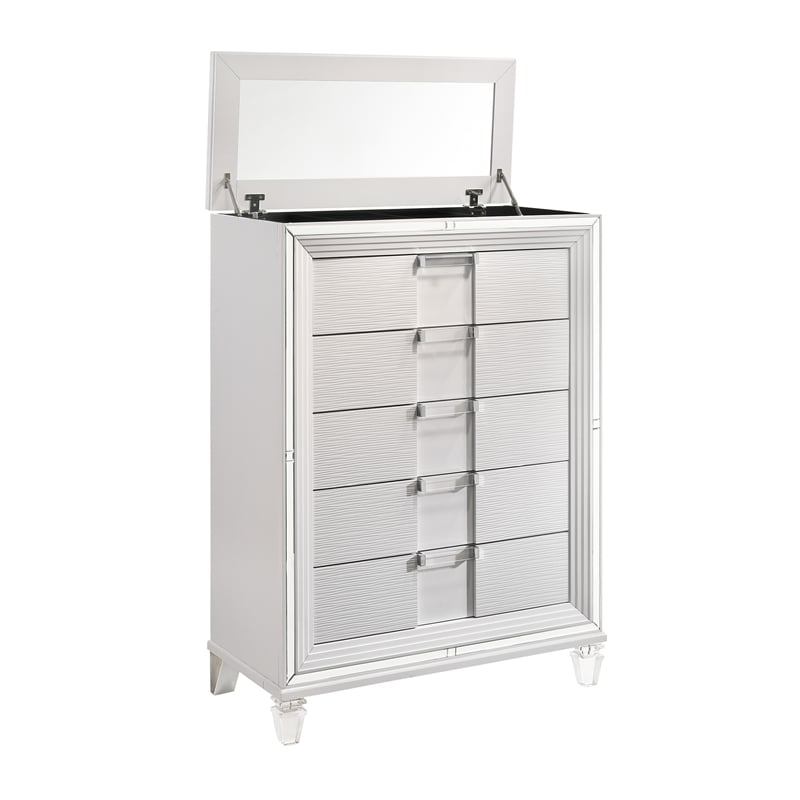 Pemberly Row Contemporary 5-Drawer Flip-Top Chest in White Finish