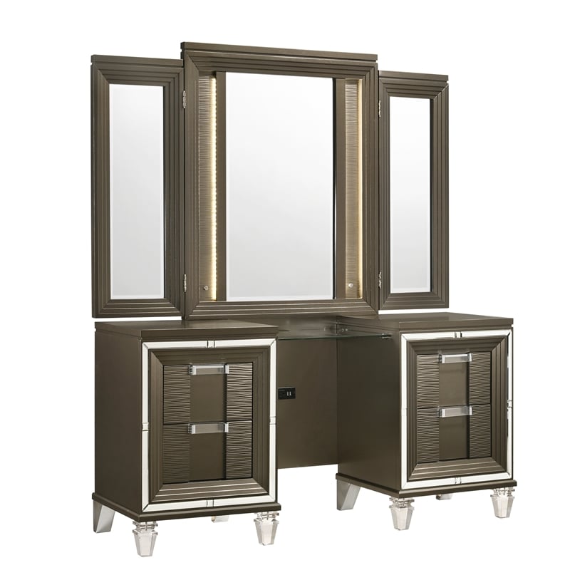 Pemberly Row Contemporary Vanity Set with USB in Copper Finish