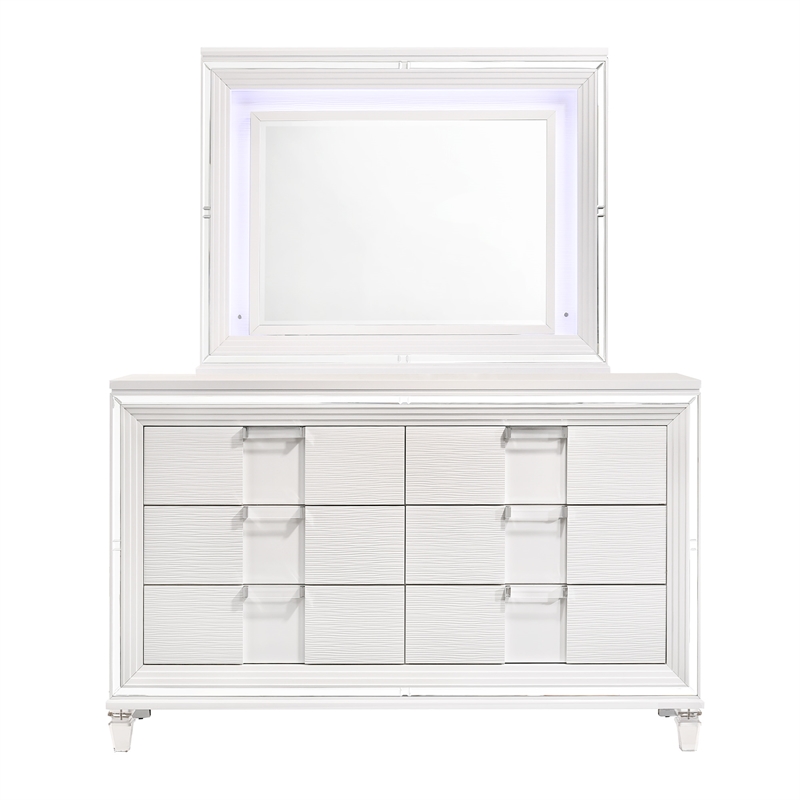 Pemberly Row Contemporary 6-Drawer Wood Dresser with Mirror in White