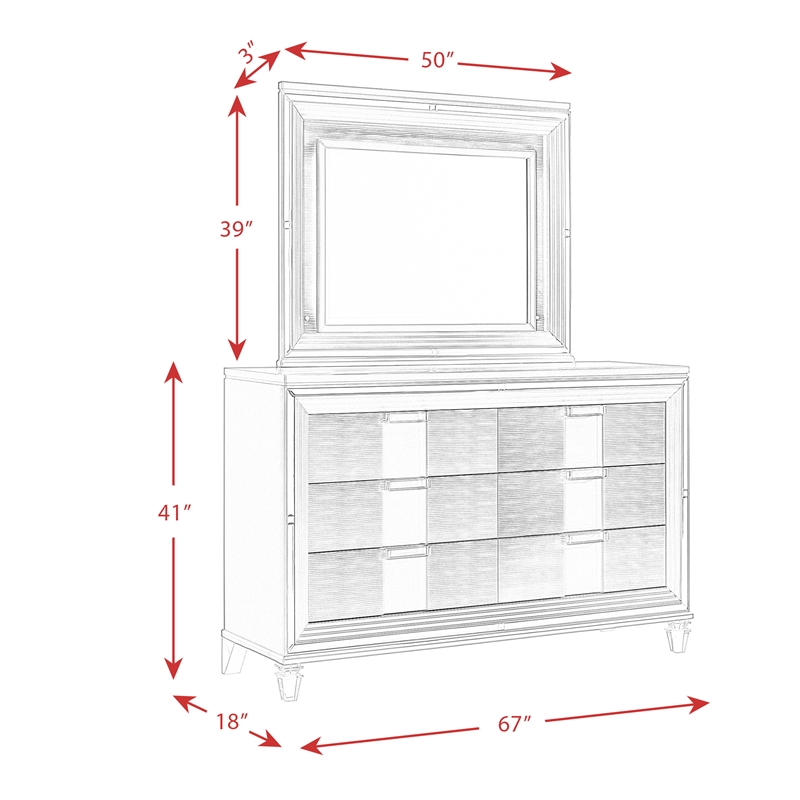 Pemberly Row Contemporary 6-Drawer Wood Dresser with Mirror in White