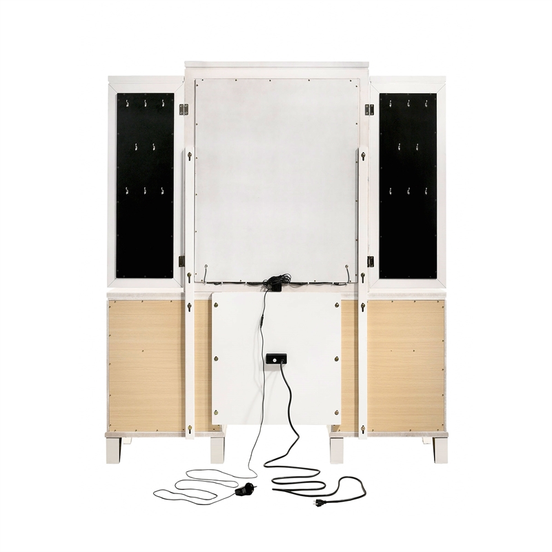 Pemberly Row Contemporary Vanity Set with USB in White Finish