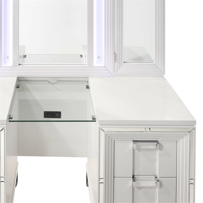 Pemberly Row Contemporary Vanity Set with USB in White Finish