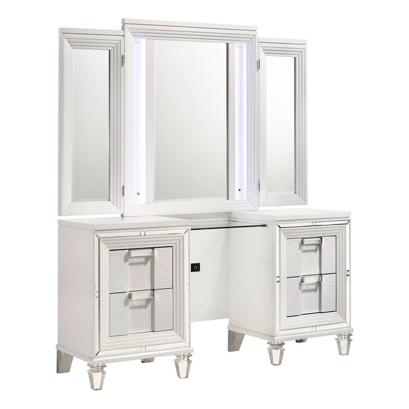 Pemberly Row Contemporary Vanity Set with USB in White Finish