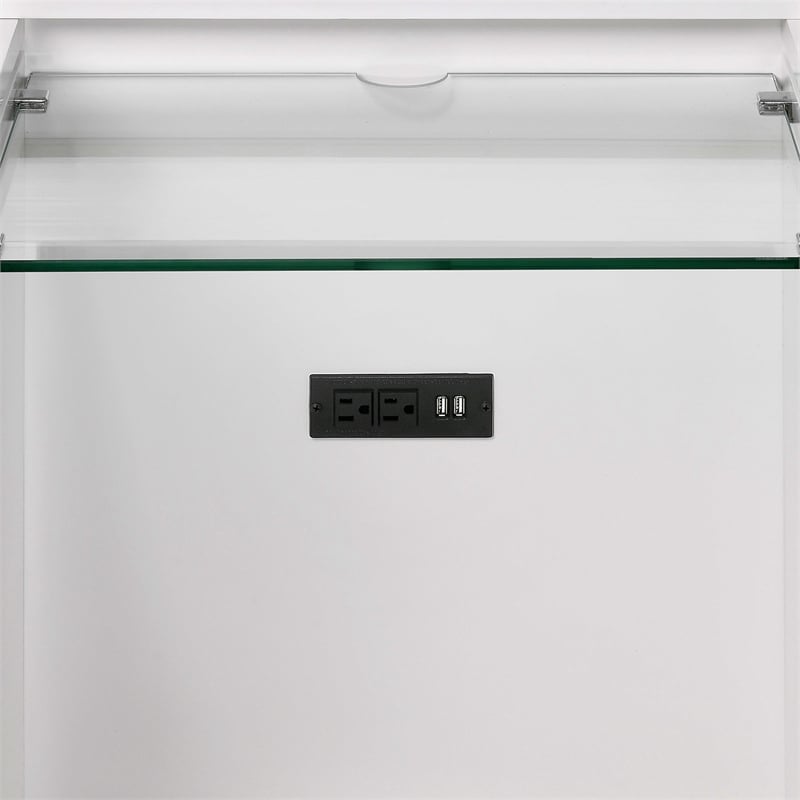 Pemberly Row Contemporary Vanity Set with USB in White Finish