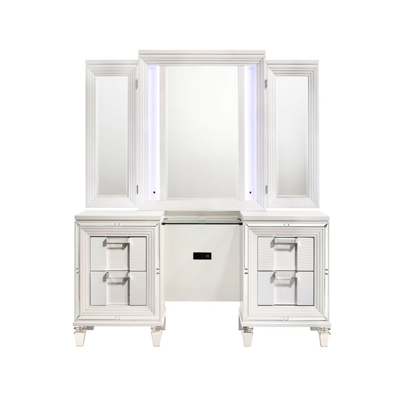 Pemberly Row Contemporary Vanity Set with USB in White Finish