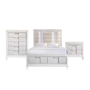 Pemberly Row Contemporary Queen Storage 3PC Bedroom Set in White