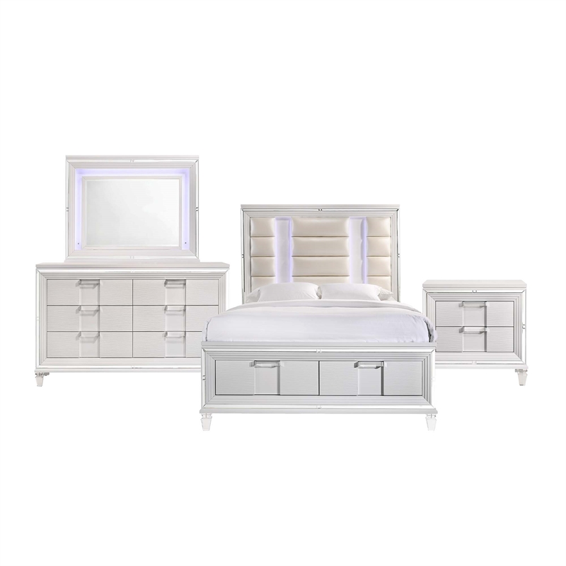 Pemberly Row Contemporary Queen Storage 4PC Bedroom Set in White