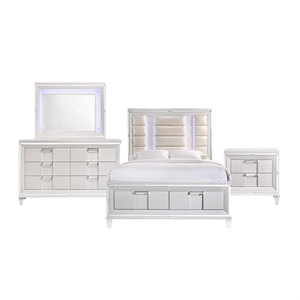 Pemberly Row Contemporary Queen Storage 4PC Bedroom Set in White