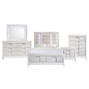 Pemberly Row Contemporary Queen Storage 5PC Bedroom Set in White