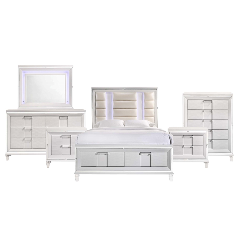 Pemberly Row Contemporary Queen Storage 6PC Bedroom Set in White